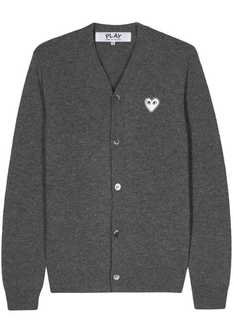 Grey heart-patch wool cardigan Comme des garcons play - men COMME DES GARCONS PLAY | AXN0620513